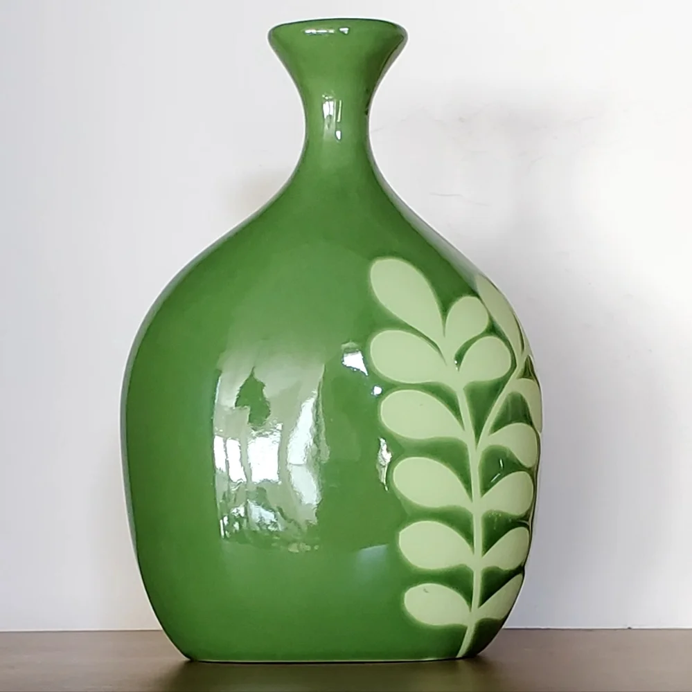 Crate&Barrel Avacado Green Ceramic Vase, 8.5